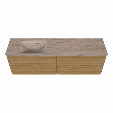 Mondiaz CIRO-DLUX Badkamermeubelset - 170x45x50cm - Solid surface wastafel Saba - 1 wasbak Links - 1 kraangat - 4 lades - Oak SW1531219