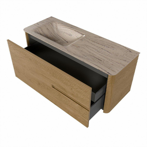 Mondiaz CIRO-DLUX Ensemble de meubles de salle de bains - 120x45x50cm - Plan vasque solid surface Arena - 1 vasque à gauche - 1 trou de robinet - 2 tiroirs - Chêne SW1531342