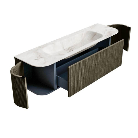 Mondiaz KURVE-DLUX Ensemble meuble de salle de bains - 160x46x40cm - 1 tiroir - 2 portes - vasque solid surface - centrale - 1 trou de robinet - Shadow SW1414358