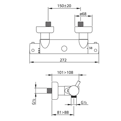 Xenz Duero douchethermostaatkraan 27.2cm chroom Hoogglans SW104704