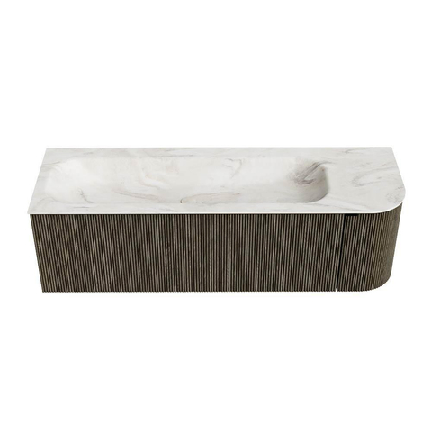 Mondiaz KURVE-DLUX Ensemble de meuble de salle de bain - 145x46x40cm - 1 tiroir - 1 porte - vasque solid surface - gauche - 2 trous de robinet - Shadow SW1414490