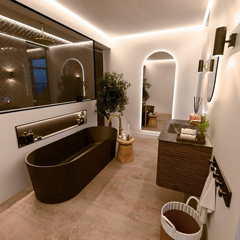 Mondiaz CIRO-DLUX Badkamermeubelset - 100x45x50cm - Solid surface wastafel Lava - 1 wasbak Midden - 1 kraangat - 2 lades - Dusk SW1533046