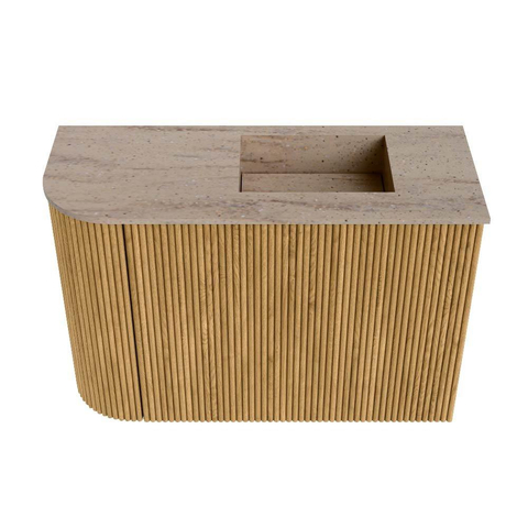 Mondiaz JOYA-DLUX Meuble de toilette 61,6cm - arrondi gauche couleur Chêne - Vasque FAYE position Droite Sans trou de robinet couleur Saba SW1424195
