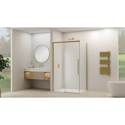 Van Rijn Products ST09 Schuifdeur tbv hoekcabine - 120x200cm - helder glas - soft-close - Messing Geborsteld SW1178043
