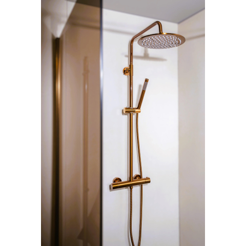Fortifura Calvi ensemble de douche pluie apparent – douche de tête Ø 25 cm – douchette bâton 1 jet – cuivre brossé mat SW970040