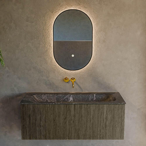 Mondiaz KURVE-DLUX Ensemble de meubles de salle de bains - 110x46x40cm - 1 tiroir - lavabo solid surface - central - sans trou de robinet - Shadow SW1414657