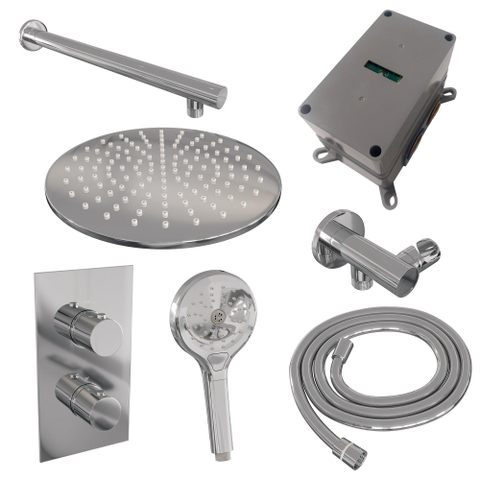 Brauer Chrome Edition Ensemble de douche pluie encastré - douche principale 30cm - bouton lisse - douchette ronde 3 positions - chrome SW538366