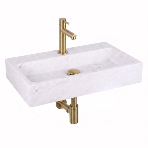 Fortifura Fuente fonteinset – rechthoekig – 38x24x8 cm – marmer wit – mat gouden kraan SW1111483