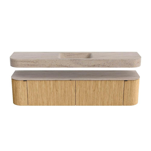 MONDIAZ THOR-DLUX Meuble de salle de bains - 190cm - arrondi gauche + droite - couleur Oak - 2 tiroirs - 2 portes - Vasque suspendue CLOUD Milieu sans trou de robinet couleur Saba SW1466653
