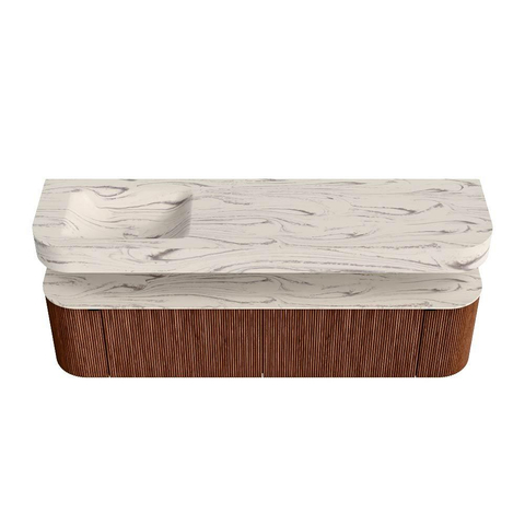 MONDIAZ THOR-DLUX 180cm meuble de salle de bains arrondi gauche + droite couleur Ruby avec 2 tiroirs et 2 portes. Vasque suspendue CLOUD Gauche sans trou de robinet couleur Nata. SW1466204
