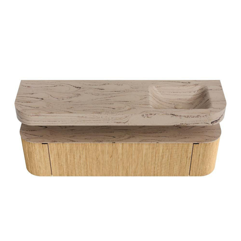 MONDIAZ THOR-DLUX 170cm badmeubel ronding links + rechts kleur Oak met 1 lade en 2 deuren. Vrijhangende wastafel CLOUD Rechts zonder kraangat kleur Arena. SW1465802