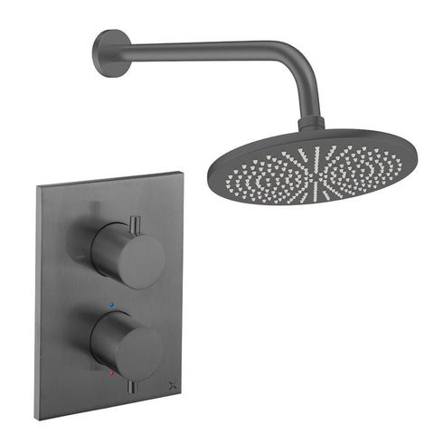 Crosswater MPRO Regendoucheset inbouw - 2 hendels - 30cm douchekop - wandarm - slate gunmetal (antraciet) SW1472518