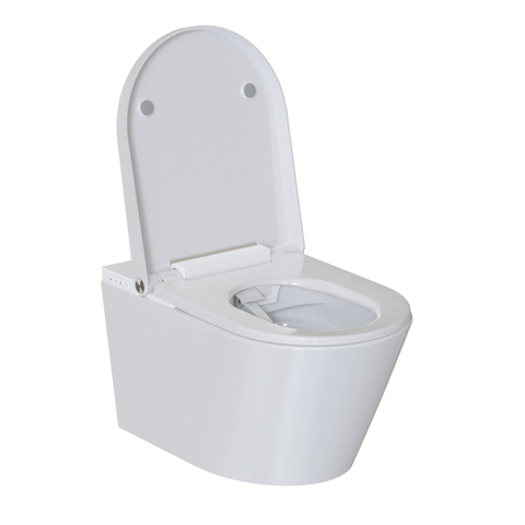 QeramiQ Luma Set WC-douche - Réservoir encastré Geberit UP320 - avec bâti-support Burda - sèche-cheveux - douchette féminine - plaque de commande en inox - boutons rectangulaires - blanc brillant SW1472008