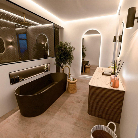 Mondiaz CIRO-DLUX Ensemble de meuble de salle de bains - 140x45x50cm - Vasque en solid surface Nata - 1 lavabo à gauche - 1 trou de robinet - 4 tiroirs - Dusk SW1533224