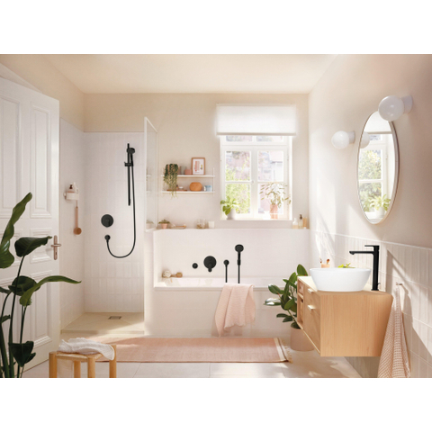 Hansgrohe Rebris s Eengreeps wastafelmengkraan - 240 - coolstart - ecosmart+ - voor waskommen - met PopUp - trekwaste - mat zwart SW796564