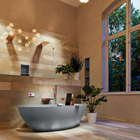 MONDIAZ ROCK Baignoire îlot - 170x70cm - couleur Plata / Talc SW1015106