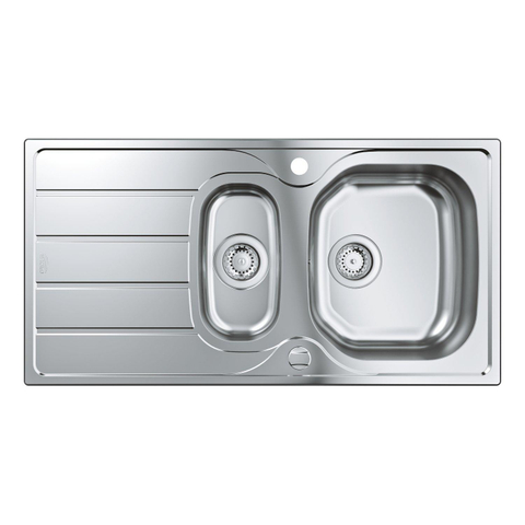 Grohe K200 Spoelbak - met afdruipgedeelte - 970x500mm - 1 bak 346x396x165mm - halve bak 180x340x130mm - omkeerbaar - roestvrij staal RealSteel SW492245