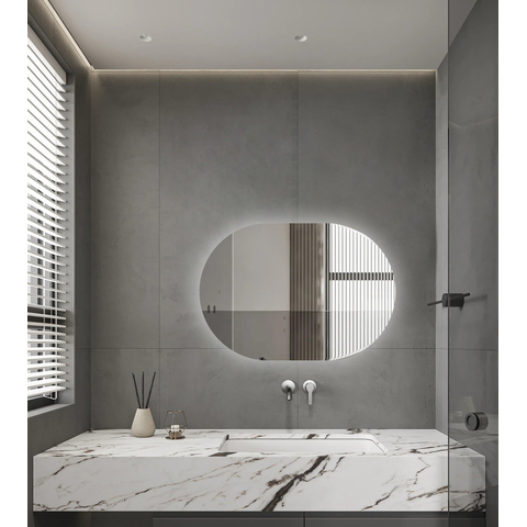 Saniclass Shine Badkamerspiegel - 50x80cm - ovaal - horizontale / verticale plaatsing - indirecte LED verlichting - Spiegelverwarming - Infrarood SHOWROOMMODEL SHOW26727
