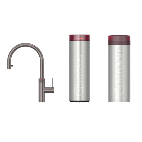 Quooker BE Flex Round kokendwaterkraan - draaibare & uittrekbare uitloop - PRO3 incl. Cube reservoir - Warm / kokend / bruisend / gefilterd water - gunmetal SW976947