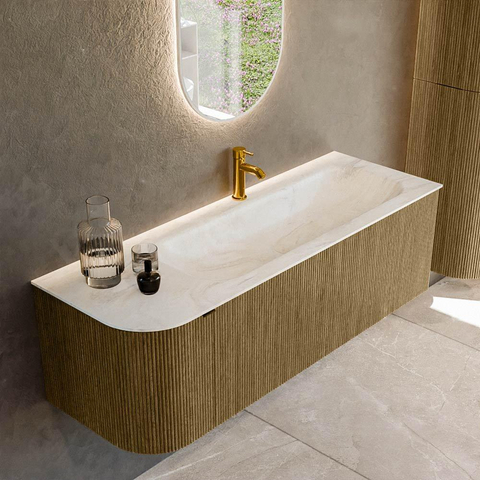 Mondiaz KURVE-DLUX Ensemble de meuble de salle de bains - 135x46x40cm - 1 tiroir - 1 porte - lavabo solid surface - droit - 1 trou de robinet - Dusk SW1415157