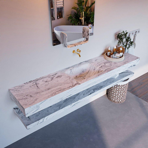 Mondiaz ALAN-DLUX Ensemble de meuble - 200cm - meuble Glace mat - 0 tiroirs - Lavabo Cloud Glace suspendu - vasque Centre - 0 trous de robinet SW808974