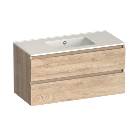 Brauer Core Series badkamermeubelset - 100x45x52cm - wastafel Frost - forest wheat SW1601159