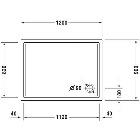 Duravit Starck Slimline Kunststof douchebak acryl rechthoekig - 120x90x5.5cm - zonder poten - wit 0297204