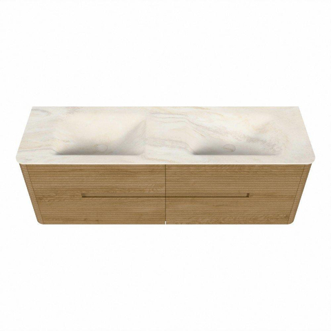 Mondiaz CIRO-DLUX Badkamermeubelset - 150x45x50cm - Solid surface wastafel Ostra - 2 wasbak Dubbel - zonder kraangaten - 4 lades - Oak SW1530959
