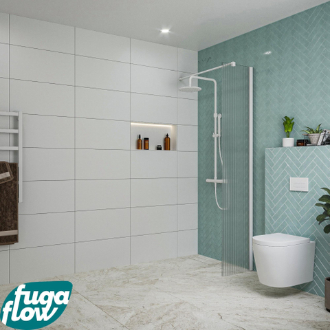 FugaFlow Eccelente Vetro inloopdouche badkamer - 40x200cm - ribbelglas - wandarm - mat wit SW1124876
