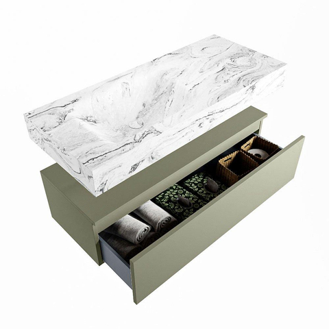 MONDIAZ ALAN - DLUX Badkamermeubelset - 110cm - onderkast - Army - 1 lade - vrijhangende wastafel - wasbak links - 1 kraangat - Glace SW806148