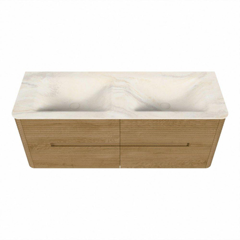 Mondiaz CIRO-DLUX Badkamermeubelset - 130x45x50cm - Solid surface wastafel Ostra - 2 wasbak Dubbel - 2 kraangaten - 4 lades - Oak SW1530934