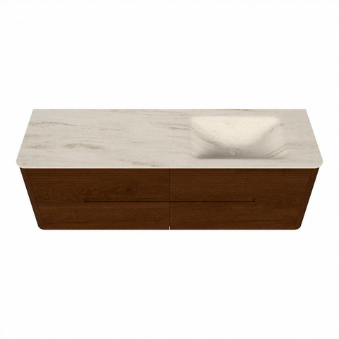 Mondiaz CIRO-DLUX Meuble de salle de bains - 150x45x50cm - Plan vasque Solid surface Meli - 1 vasque à droite - sans trous de robinet - 4 tiroirs - Ruby SW1531779