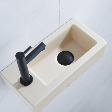 QeramiQ Fuente fonteinset – 37.5x18.5x9 cm – keramiek beige – kraangat links – mat zwarte kraan SW1232733