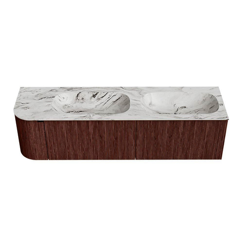 Mondiaz KURVE-DLUX Badkamermeubelset - 165x46x40cm - 2 lade - 1 deur - wastafel solid surface - dubbel / rechts - zonder kraangat - Ruby SW1415978