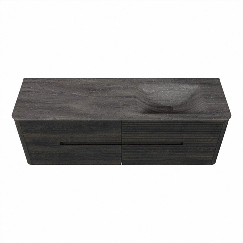 Mondiaz CIRO-DLUX Meuble de salle de bains - 150x45x50cm - Plan vasque solid surface Oza - 1 vasque à droite - 1 trou de robinet - 4 tiroirs - Shadow SW1532652
