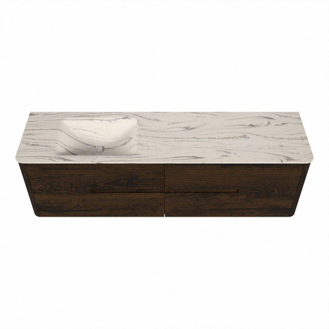 Mondiaz CIRO-DLUX Badkamermeubelset - 170x45x50cm - Solid surface wastafel Nata - 1 wasbak Links - 1 kraangat - 4 lades - Walnut SW1530572
