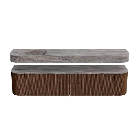MONDIAZ THOR-DLUX 200cm meuble de salle de bains arrondi gauche + droite couleur Walnut avec 2 tiroirs et 2 portes. Vasque suspendue CLOUD Gauche 1 trou de robinet couleur Oza. SW1467188