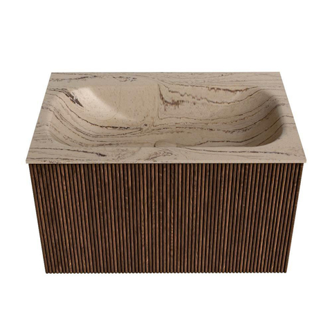 MONDIAZ KURVE-DLUX Meuble de salle de bains 70 cm couleur Walnut avec 1 tiroir et 0 porte. Lavabo BIG SMALL Central sans trou de robinet Arena. SW1431192