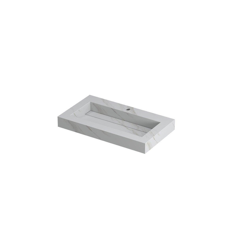 Ink Pitch lavabo - 80x45x9cm - vasque centrée - 1 trou de robinet - calacatta mat (blanc) SW693288