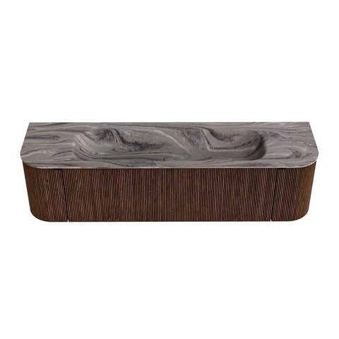 MONDIAZ KURVE-DLUX Meuble de salle de bains 170cm arrondi gauche + droite couleur Walnut avec 1 tiroir et 2 portes. Lavabo BIG LARGE central 1 trou de robinet Sombra. SW1433685