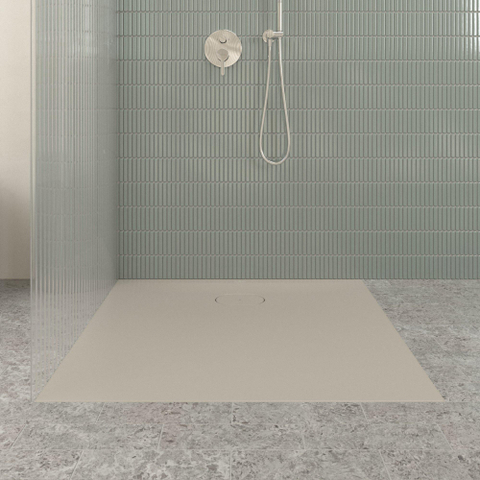 Villeroy & Boch Ecora douchebak - 100x100x3.5cm - afvoer korte zijde - almond (beige) SW1558952