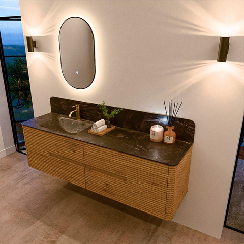 Mondiaz CIRO-DLUX Badkamermeubelset - 170x45x50cm - Solid surface wastafel Lava - 1 wasbak Links - 1 kraangat - 4 lades - Oak SW1530964