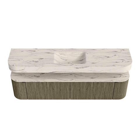 MONDIAZ THOR-DLUX 190cm meuble de salle de bains arrondi gauche + droite couleur Shadow avec 2 tiroirs et 2 portes. Vasque suspendue CLOUD Milieu sans trou de robinet couleur Nata. SW1466791