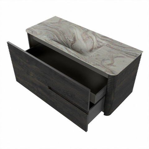 Mondiaz CIRO-DLUX Ensemble de meubles de salle de bains - 110x45x50cm - vasque solid surface Glace - 1 lavabo au milieu - sans trous de robinet - 2 tiroirs - Shadow SW1532222