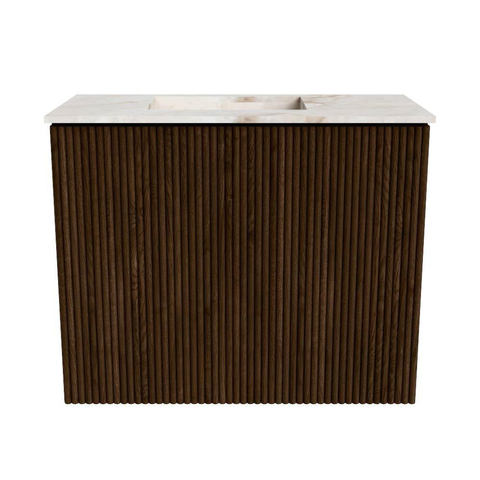 Mondiaz JOYA-DLUX 50cm toiletmeubel - kleur Walnut - Wastafel FAYE positie Links 1 kraangat kleur Frappe. SW1422259