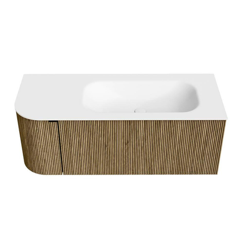 Mondiaz KURVE Badkamermeubelset - 115x46x40cm - 1 lade - 1 deur - wastafel solid surface - rechts - zonder kraangat - Dusk SW1414810
