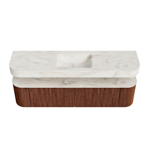 MONDIAZ THOR-DLUX 180cm meuble de salle de bains arrondi gauche + droite couleur Ruby avec 2 tiroirs et 2 portes. Vasque suspendue CLOUD Milieu 1 trou de robinet couleur Ostra. SW1466056