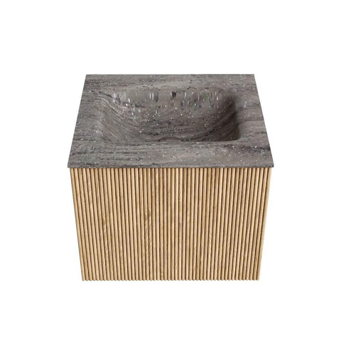MONDIAZ KURVE-DLUX Meuble de salle de bains 50cm couleur Oak avec 1 tiroir et 0 portes. Lavabo GRUNNE Central sans trou de robinet Oza. SW1432605