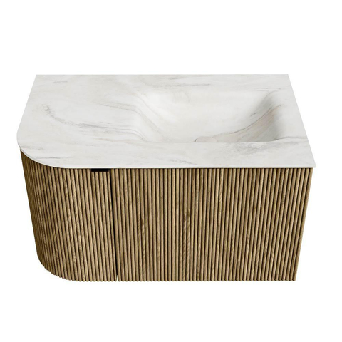Mondiaz KURVE-DLUX Badkamermeubelset - 75x46x40cm - 1 lade - 1 deur - wastafel solid surface - rechts - 1 kraangat - Dusk SW1414974