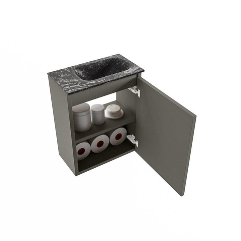 MONDIAZ TURE-DLUX Meuble de WC 40 cm Smoke. Lavabo EDEN Lava position à droite. Avec 1 trou de robinet. SW1104093